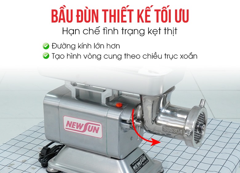 Bầu đùn lớn, tạo hình theo chiều trục xoắn, hạn chế tối đa tình trạng bị kẹt thịt Bầu đùn lớn, tạo hình theo chiều trục xoắn, hạn chế tối đa tình trạng bị kẹt thịt
