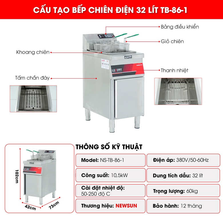 Cấu tạo bếp chiên điện 32 lít TB-86-1