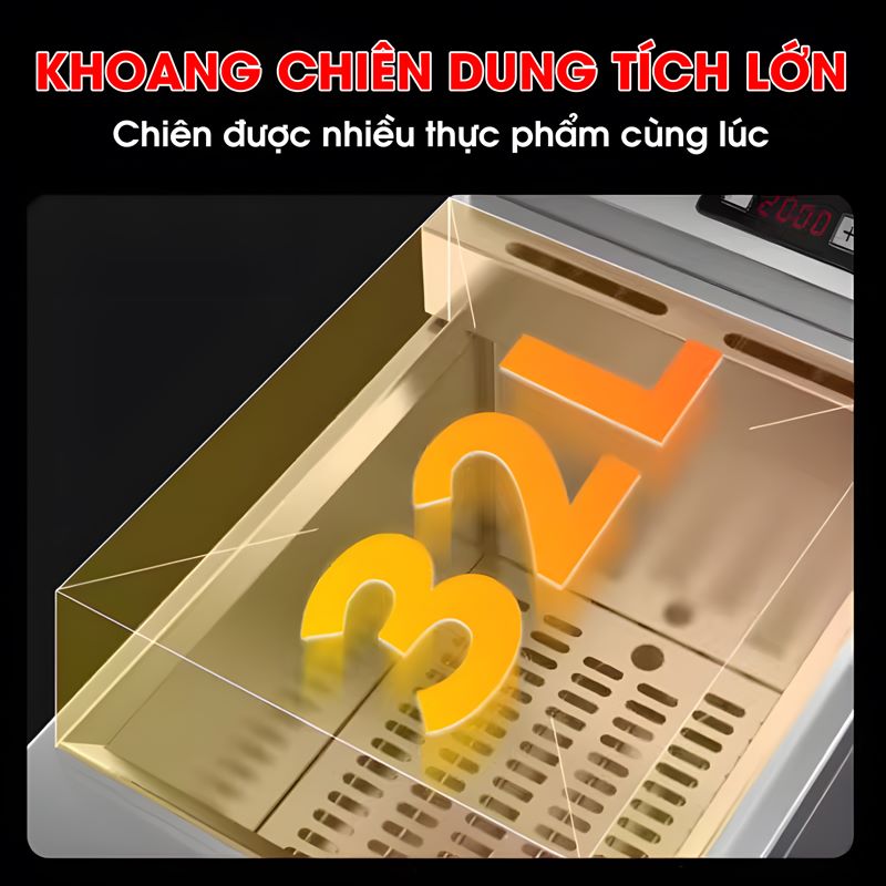 Khoang chiên dung tích lớn chiên được nhiều thực phẩm cùng lúc