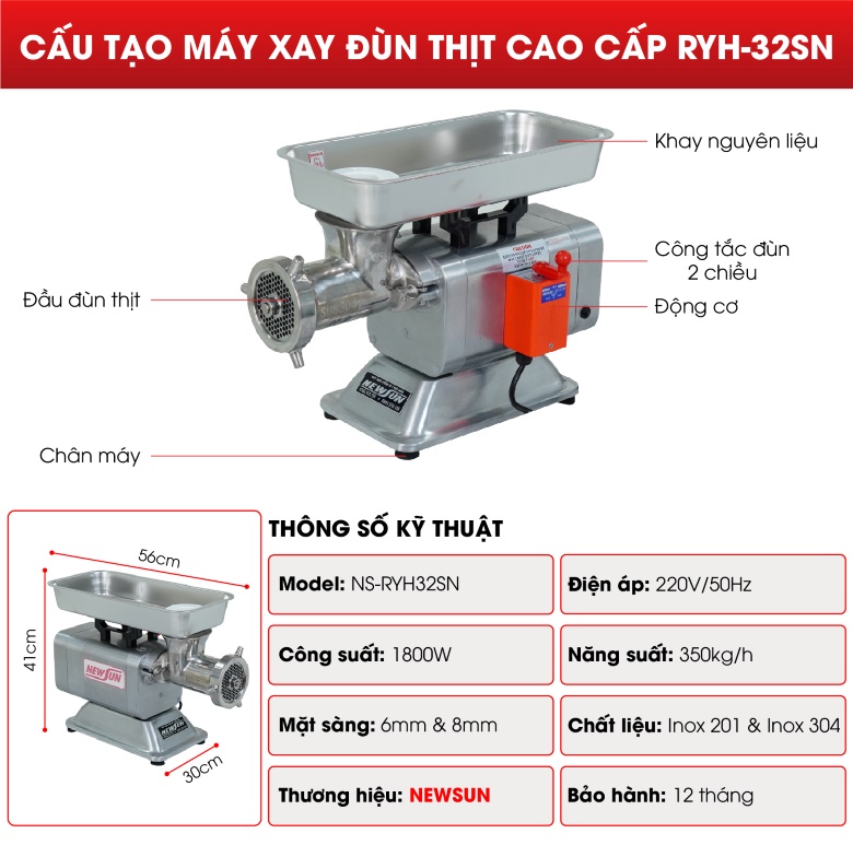 Cấu tạo máy xay đùn thịt RYH-32SN Cấu tạo máy xay đùn thịt RYH-32SN