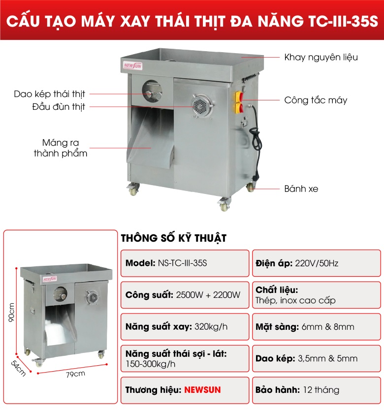 Cấu tạo máy xay thái thịt đa năng TC-III-35S Cấu tạo máy xay thái thịt đa năng TC-III-35S