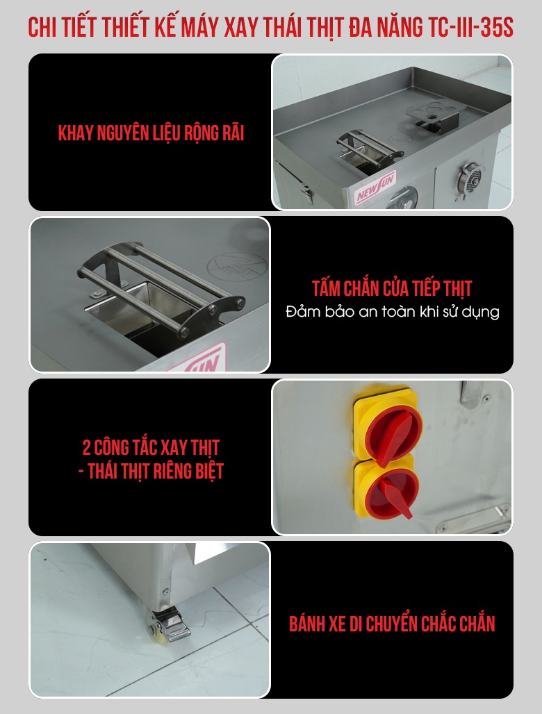 Các chi tiết thiết kế khác của máy xay thái thịt đa năng TC-III-35S Các chi tiết thiết kế khác của máy xay thái thịt đa năng TC-III-35S