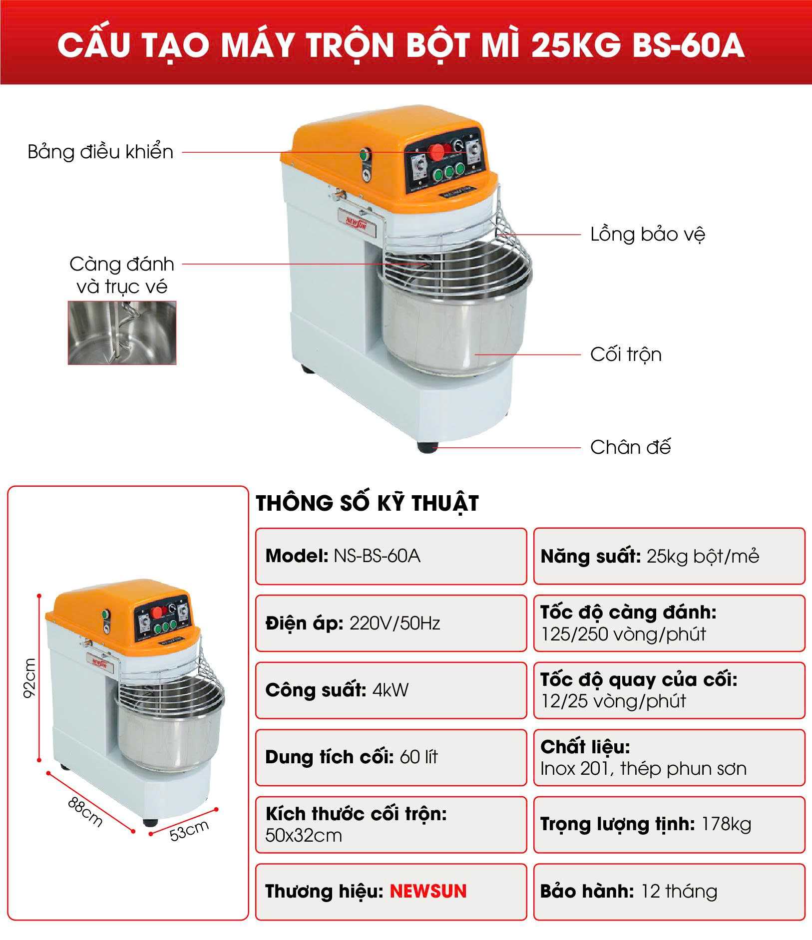 Máy trộn bột mì 25kg BS-60A