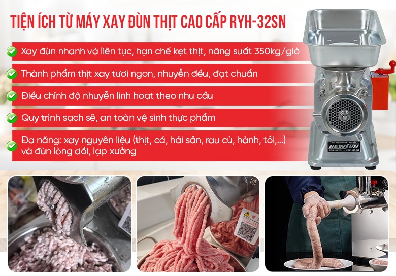 Tiện ích từ máy xay đùn thịt cao cấp RYH-32SN Tiện ích từ máy xay đùn thịt cao cấp RYH-32SN