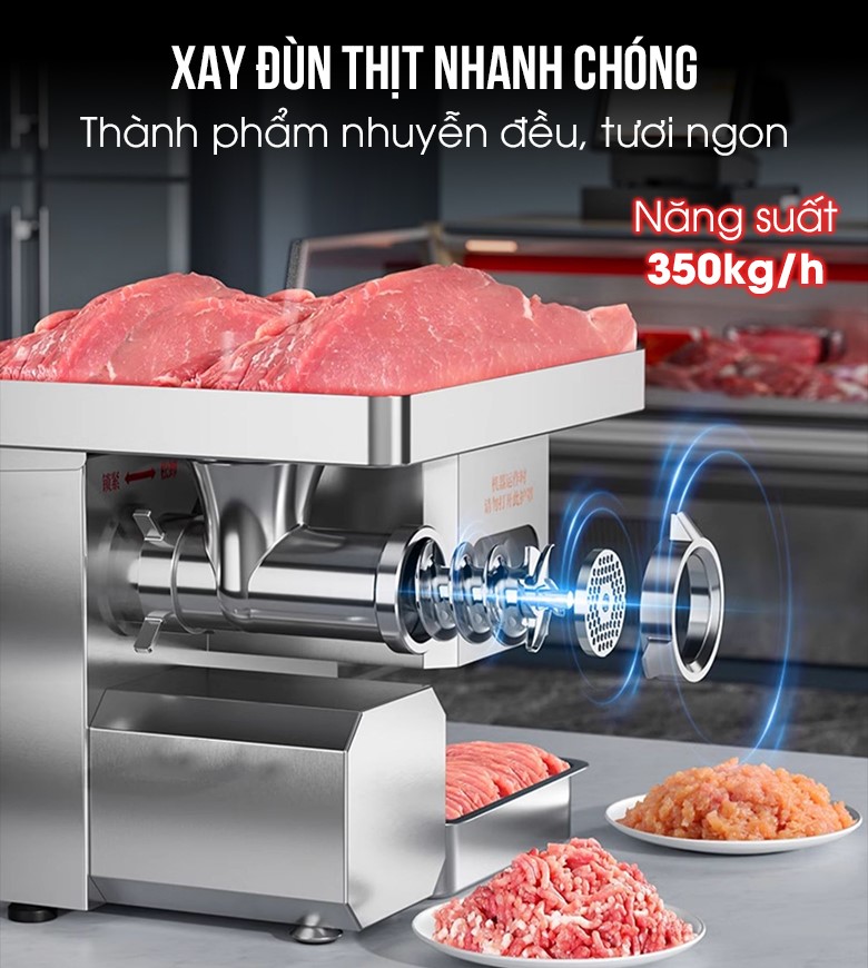 Xay đùn thịt năng suất 350kg/h, thành phẩm nhuyễn đều, tươi ngon Xay đùn thịt năng suất 350kg/h, thành phẩm nhuyễn đều, tươi ngon