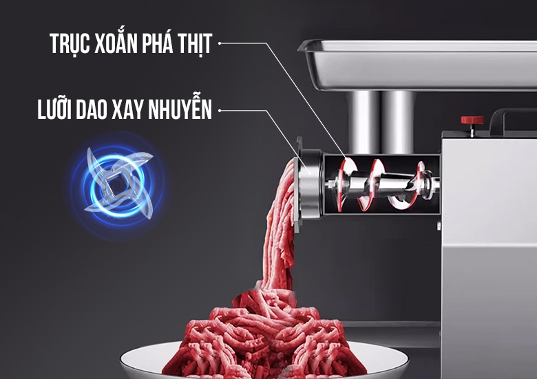 Bộ dao sắc bén, xay thịt nhuyễn đều và không vón cục Bộ dao sắc bén, xay thịt nhuyễn đều và không vón cục