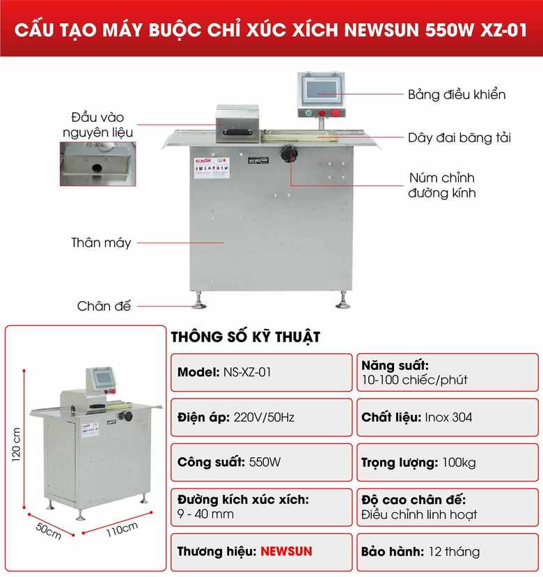 Chi tiết về cấu tạo máy buộc chỉ xúc xích tự động XZ-01 550W Chi tiết về cấu tạo máy buộc chỉ xúc xích tự động XZ-01 550W