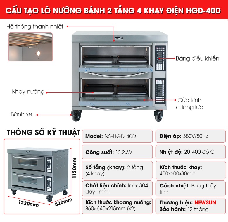 Cấu tạo lò nướng bánh 2 tầng 4 khay dùng điện HGD-40D Cấu tạo lò nướng bánh 2 tầng 4 khay dùng điện HGD-40D