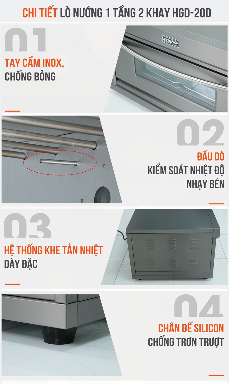 Chi tiết lò nướng bánh 1 tầng 2 khay dùng điện HGD-20D Chi tiết lò nướng bánh 1 tầng 2 khay dùng điện HGD-20D