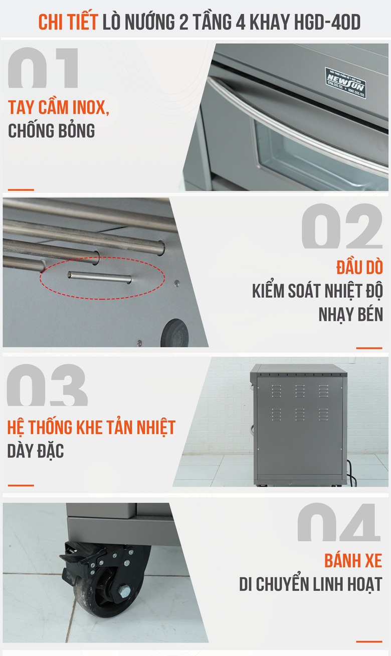 Chi tiết lò nướng bánh 2 tầng 4 khay dùng điện HGD-40D Chi tiết lò nướng bánh 2 tầng 4 khay dùng điện HGD-40D