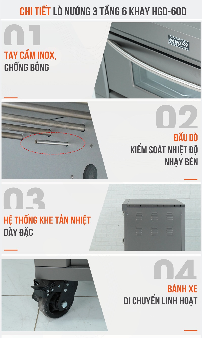 Chi tiết lò nướng bánh 3 tầng 6 khay dùng điện HGD-60D Chi tiết lò nướng bánh 3 tầng 6 khay dùng điện HGD-60D