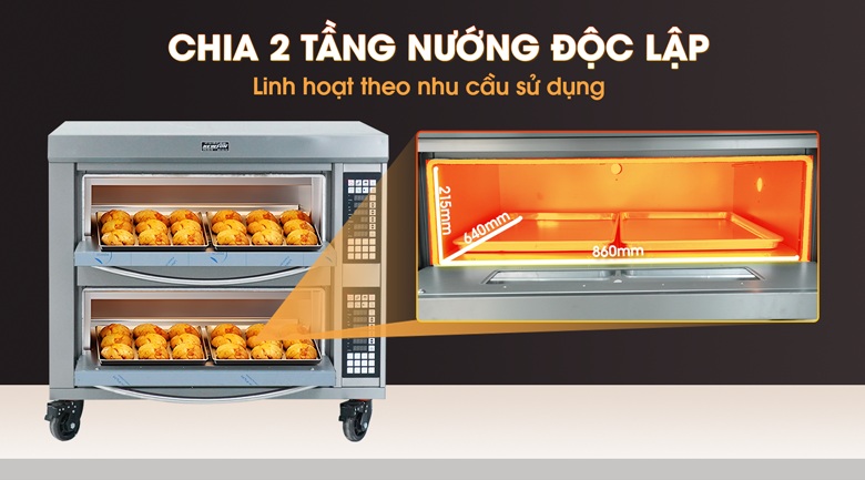2 khoang nướng độc lập, linh hoạt theo nhu cầu sử dụng 2 khoang nướng độc lập, linh hoạt theo nhu cầu sử dụng