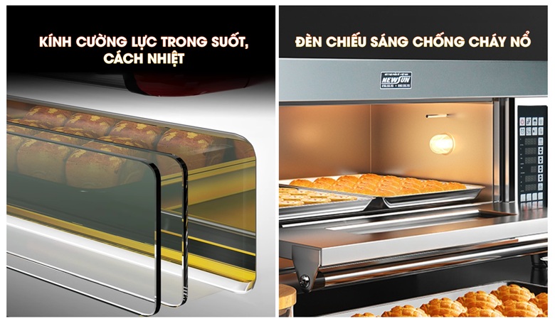 Ô kính trong suốt và đèn sáng giúp quan sát rõ quá trình nướng bánh bên trong Ô kính trong suốt và đèn sáng giúp quan sát rõ quá trình nướng bánh bên trong