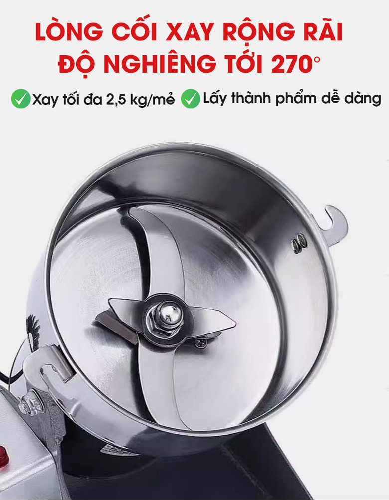 Buồng xay có dạng bè ngang, rộng rãi với dung tích 4,5 lít