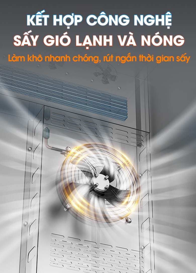 Công nghệ sấy hiện đại, gió nóng + gió lạnh kết hợp