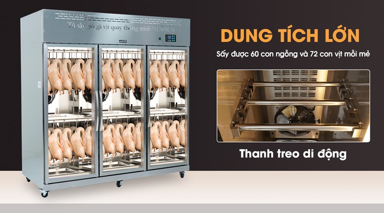 tủ có thể sấy cùng lúc 60 con ngỗng hoặc 72 con vịt