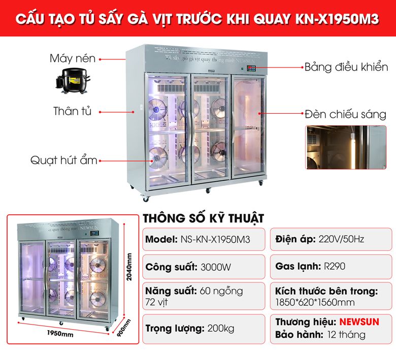 Cấu tạo của tủ sấy gà vịt trước khi quay KN-X1950M3