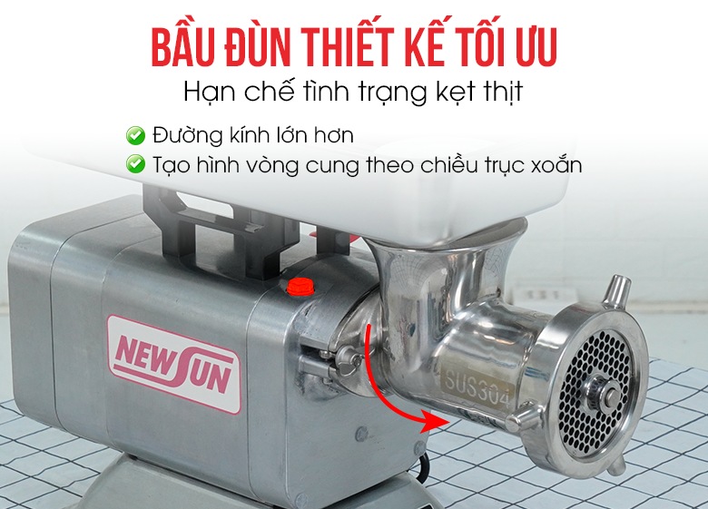 Bầu đùn lớn, tạo hình theo chiều trục xoắn, hạn chế tối đa tình trạng bị kẹt thịt Bầu đùn lớn, tạo hình theo chiều trục xoắn, hạn chế tối đa tình trạng bị kẹt thịt