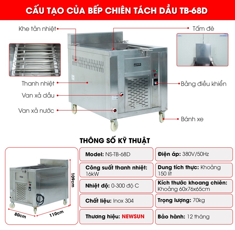 Cấu tạo bếp chiên tách dầu 150L TB-68D