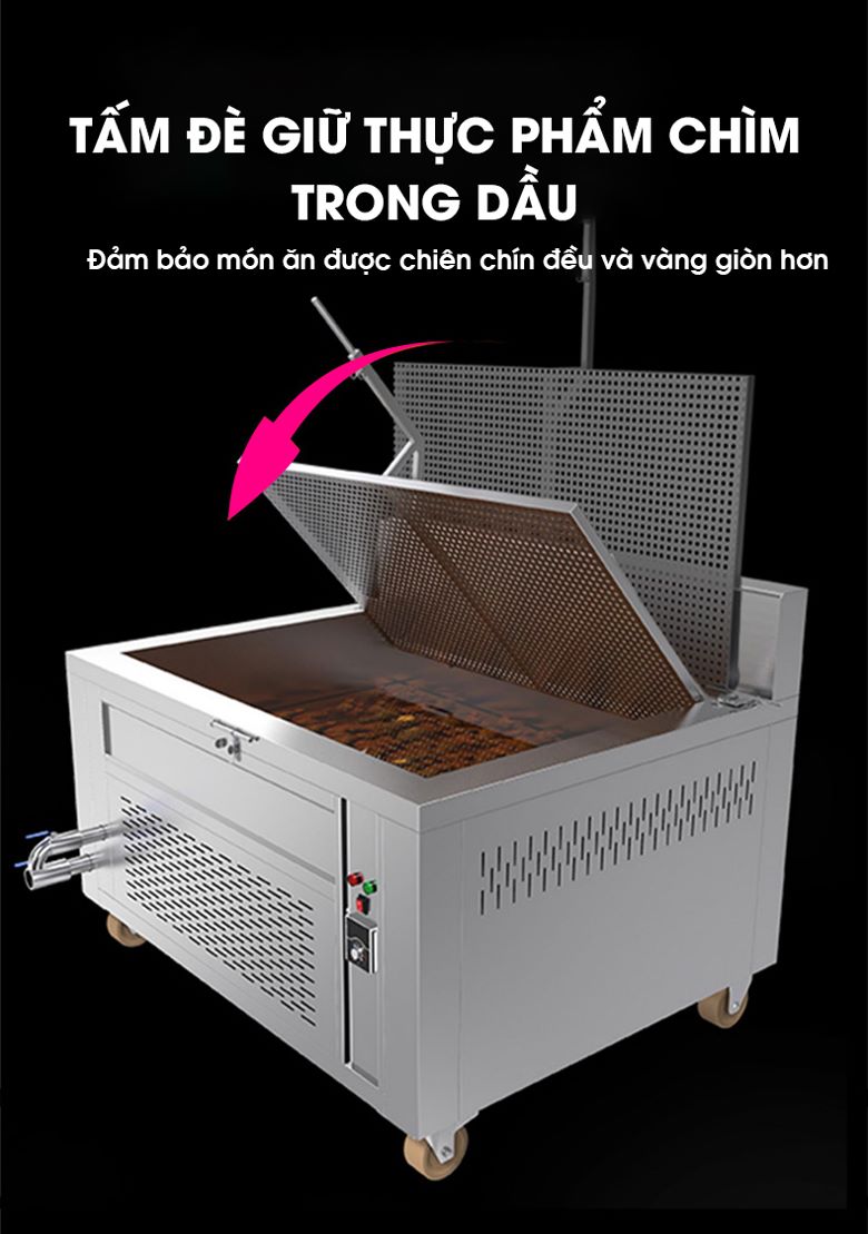 Tấm đè bằng inox giúp thực phẩm chìm hoàn toàn trong dầu