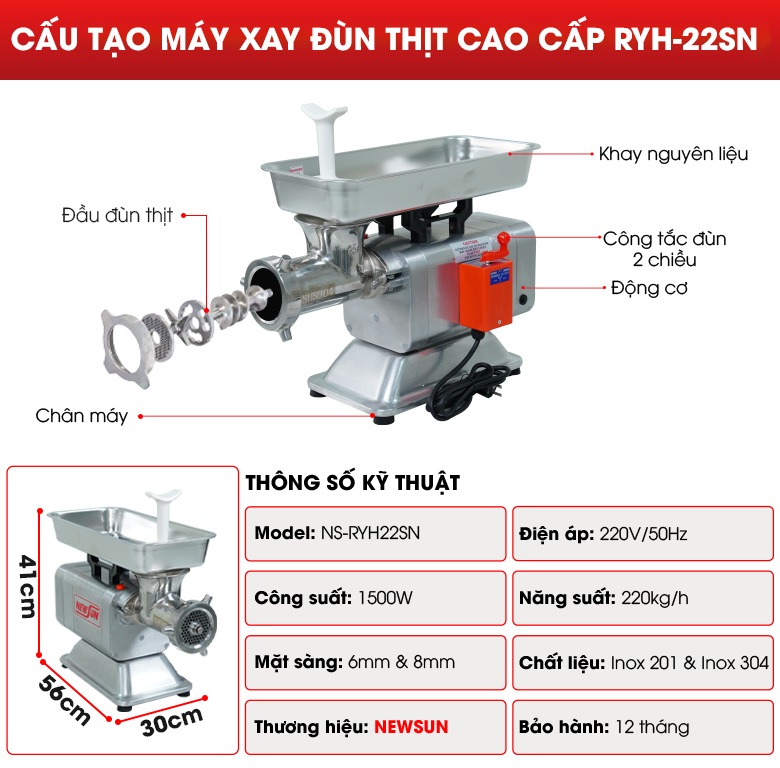 Cấu tạo máy xay đùn thịt RYH-22SN Cấu tạo máy xay đùn thịt RYH-22SN