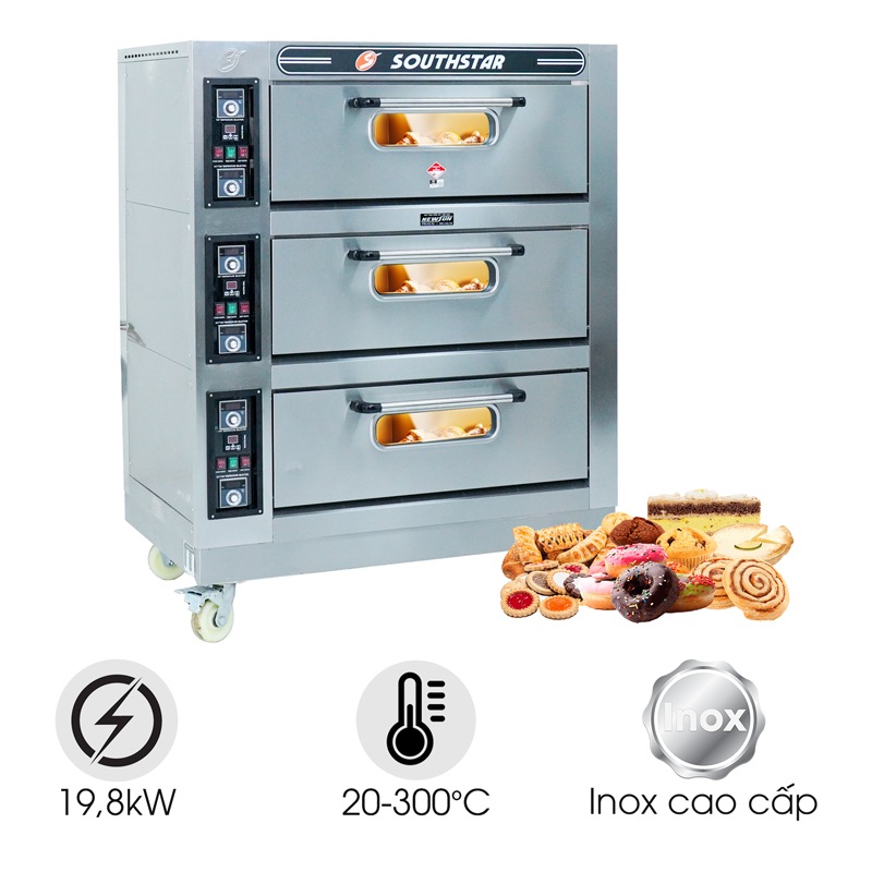 Lò nướng bánh ngọt dùng điện 3 tầng 6 khay Southstar