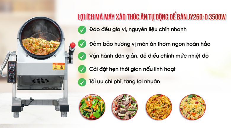 Tiện ích mà máy xào thức ăn tự động để bàn 3500W JY260-D đem đến