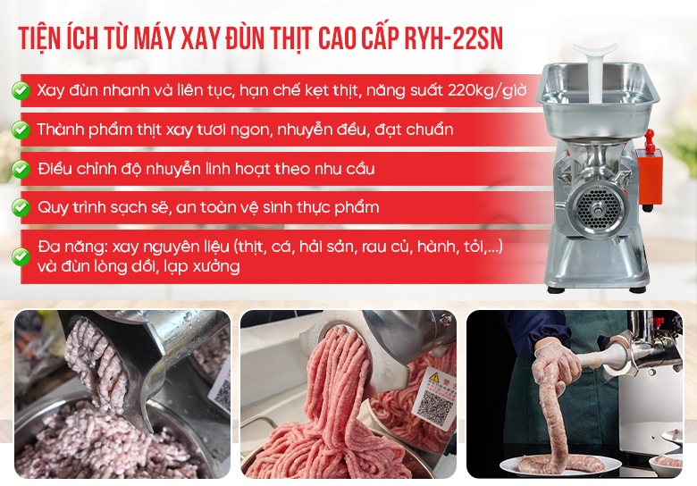 Tiện ích từ máy xay đùn thịt cao cấp RYH-22SN Tiện ích từ máy xay đùn thịt cao cấp RYH-22SN