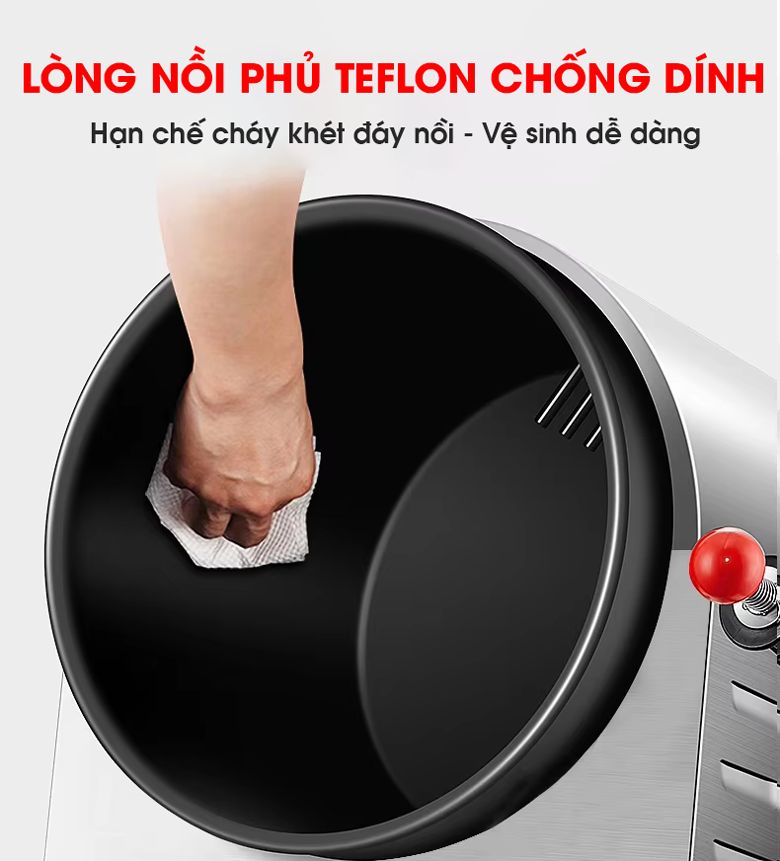 Không lo cháy khét, dễ vệ sinh với lớp phủ Teflon chống dính