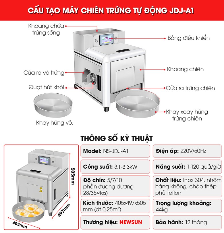 Cấu tạo máy làm trứng ốp la JDJ-A1