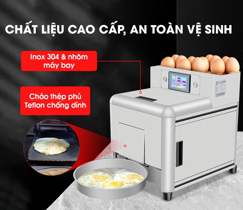 Chất liệu inox 304 cao cấp và nhôm máy bay, chảo thép phủ Teflon chống dính