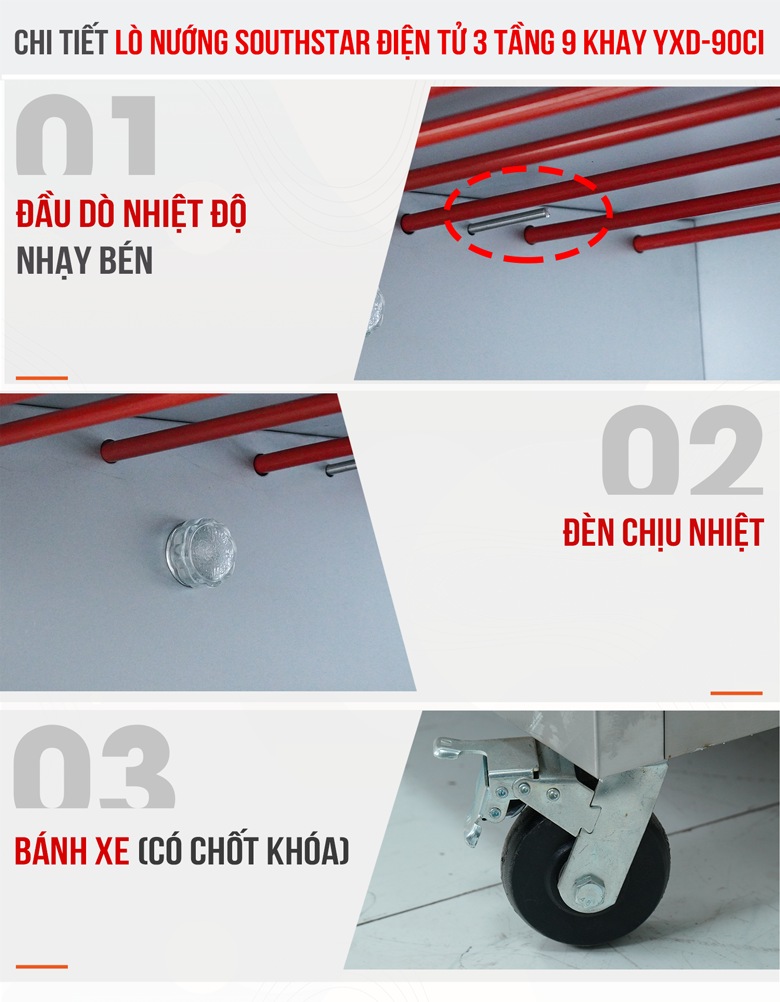 Các chi tiết lò nướng bánh Southstar điện tử 3 tầng 9 khay YXD-90CI