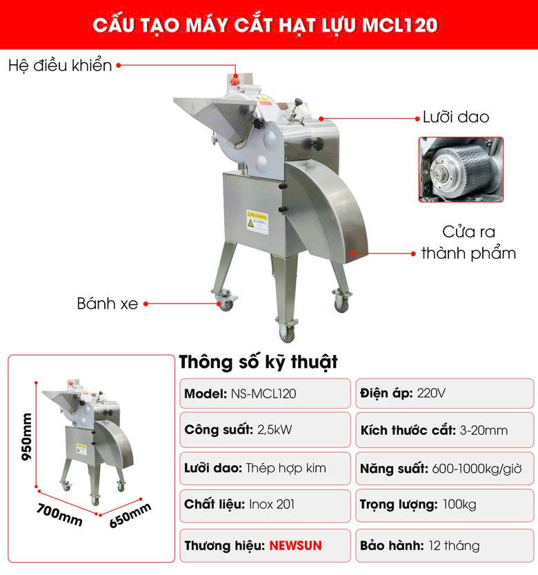 Cấu tạo máy cắt hạt lựu MCL120