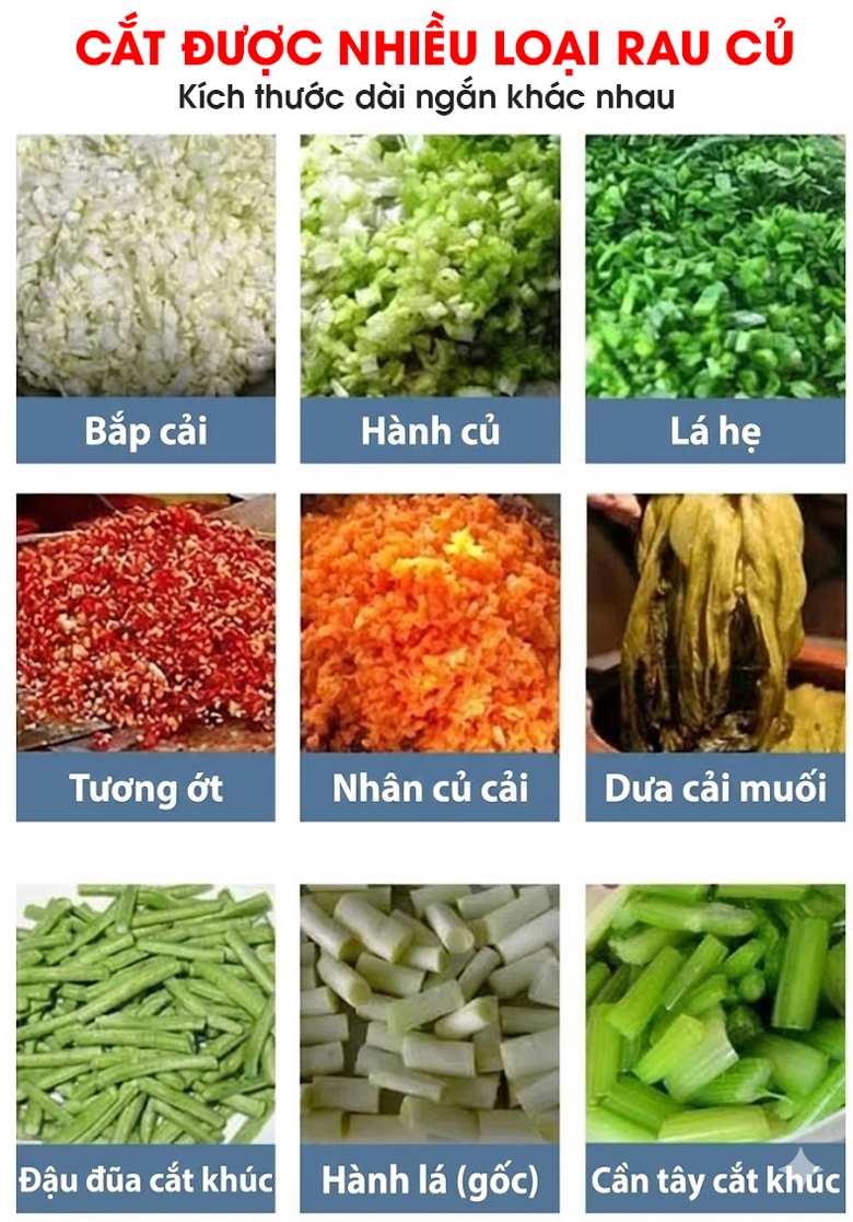 Cắt được nhiều loại rau củ 