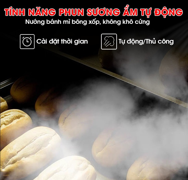 Tính năng phun ẩm tự động giúp bánh bông xốp, không khô cứng Tính năng phun ẩm tự động giúp bánh bông xốp, không khô cứng