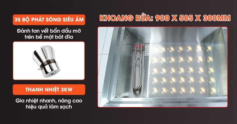 Khoang rửa tích hợp sóng siêu âm và thanh nhiệt công suất cao Khoang rửa tích hợp sóng siêu âm và thanh nhiệt công suất cao