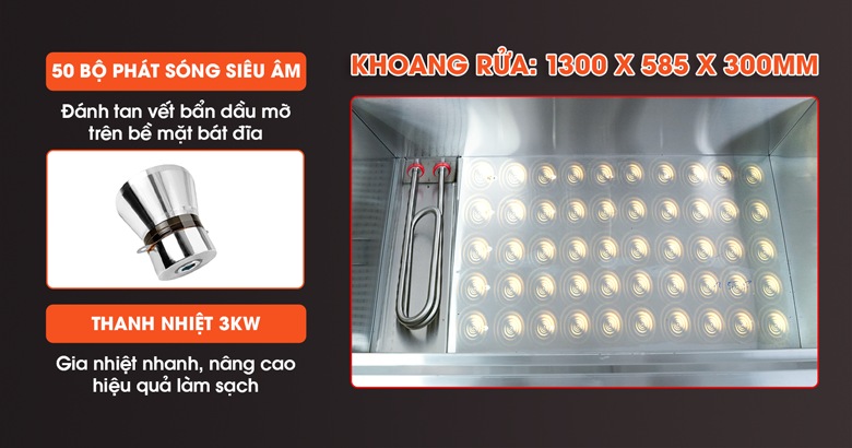 Khoang rửa tích hợp sóng siêu âm và thanh nhiệt công suất cao Khoang rửa tích hợp sóng siêu âm và thanh nhiệt công suất cao