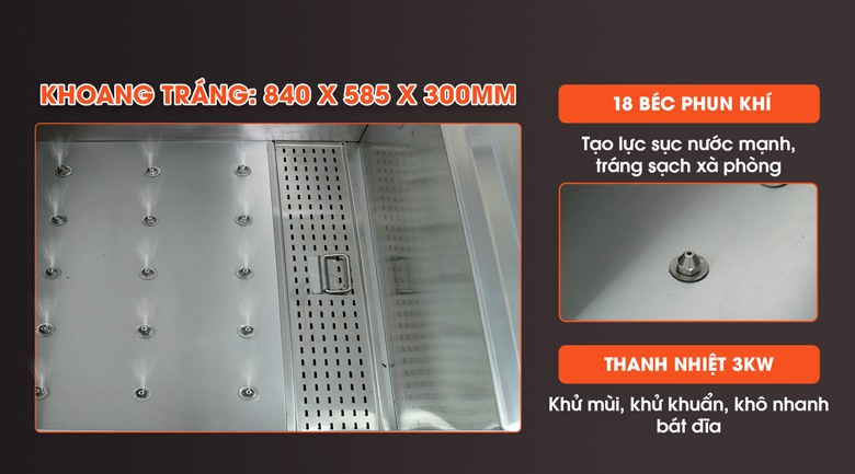 Khoang tráng tích hợp hệ thống sục khí mạnh mẽ và thanh gia nhiệt nước Khoang tráng tích hợp hệ thống sục khí mạnh mẽ và thanh gia nhiệt nước