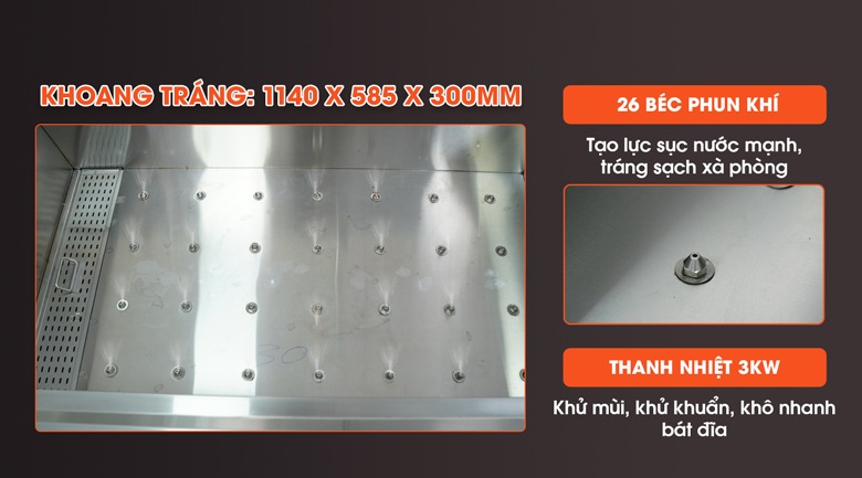 Khoang tráng tích hợp hệ thống sục khí mạnh mẽ và thanh gia nhiệt nước