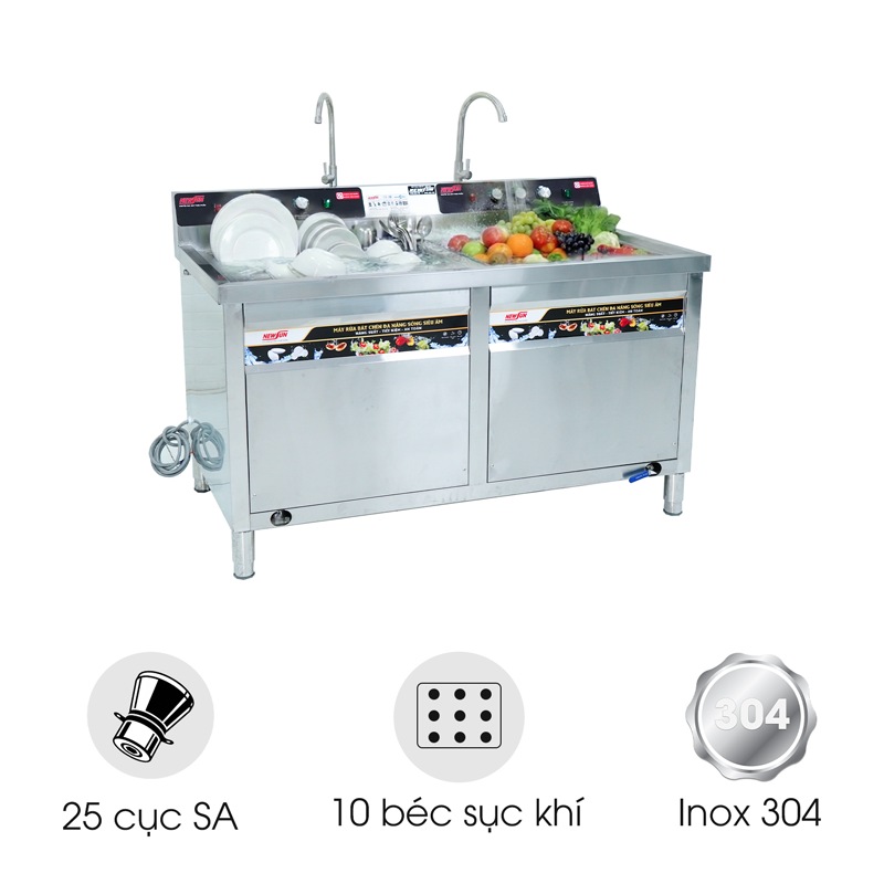 Máy rửa bát siêu âm chậu đôi 1m5 có sục khí NS-1500