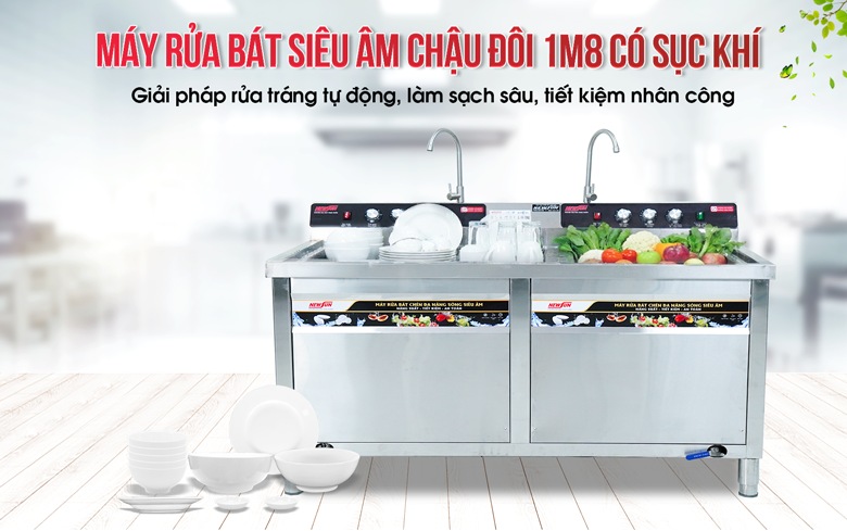 Máy rửa bát siêu âm chậu đôi 1m8 có sục khí NS-1800 NEWSUN Máy rửa bát siêu âm chậu đôi 1m8 có sục khí NS-1800 NEWSUN