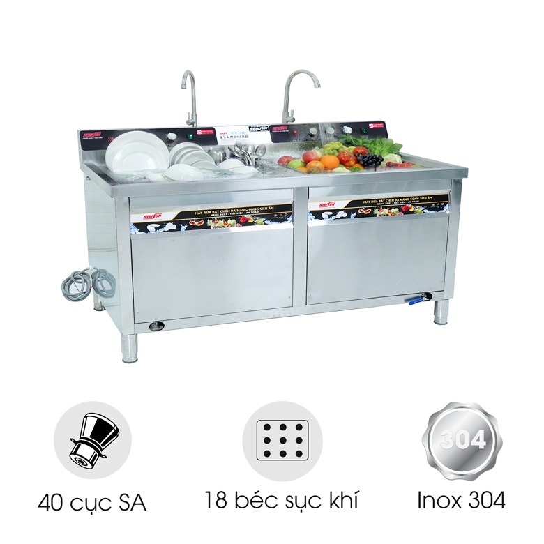 Máy rửa bát siêu âm chậu đôi 2m có sục khí NS-2000