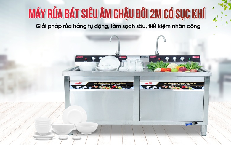 Máy rửa bát siêu âm chậu đôi 2m có sục khí NS-2000 NEWSUN Máy rửa bát siêu âm chậu đôi 2m có sục khí NS-2000 NEWSUN