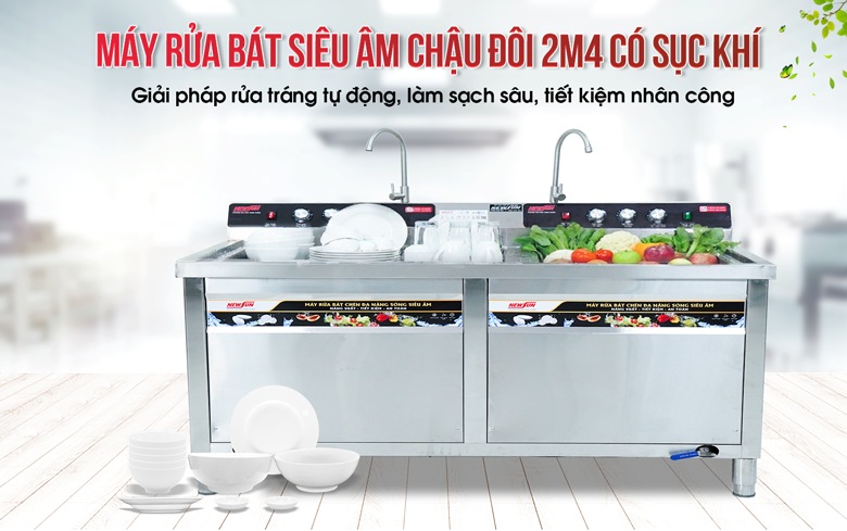 Máy rửa bát siêu âm chậu đôi 2m4 có sục khí NS-2400 - Giải pháp làm sạch toàn diện cho bếp công nghiệp hiện đại Máy rửa bát siêu âm chậu đôi 2m4 có sục khí NS-2400 - Giải pháp làm sạch toàn diện cho bếp công nghiệp hiện đại
