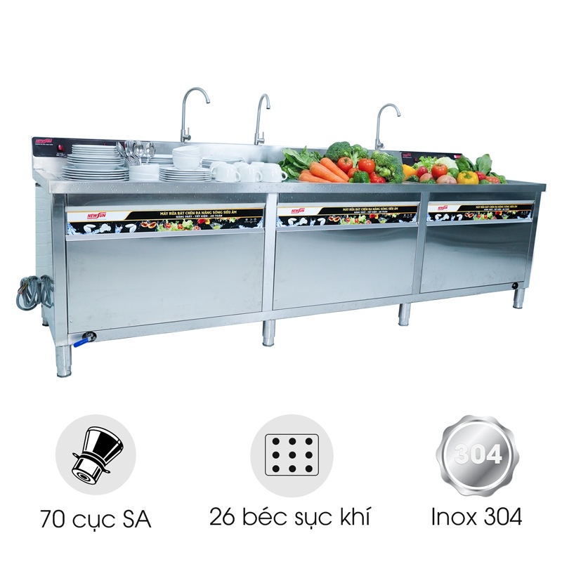 Máy rửa bát siêu âm chậu đôi 3m có sục khí NS-3000