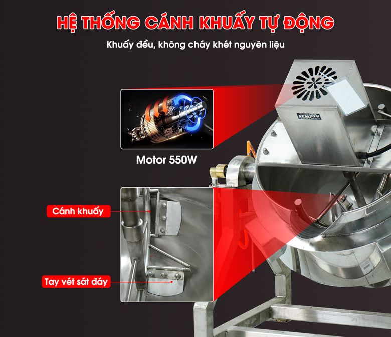 Hệ thống cánh khuấy tự động – Khuấy đều, chống cháy khét hiệu quả