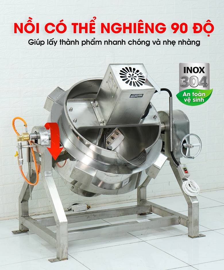 Nồi có thể nghiêng 90 độ giúp lấy thành phẩm dễ dàng