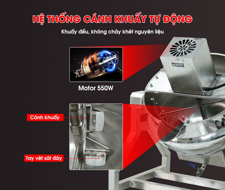 Hệ thống cánh khuấy tự động – Đảo đều nguyên liệu, hạn chế cháy khét