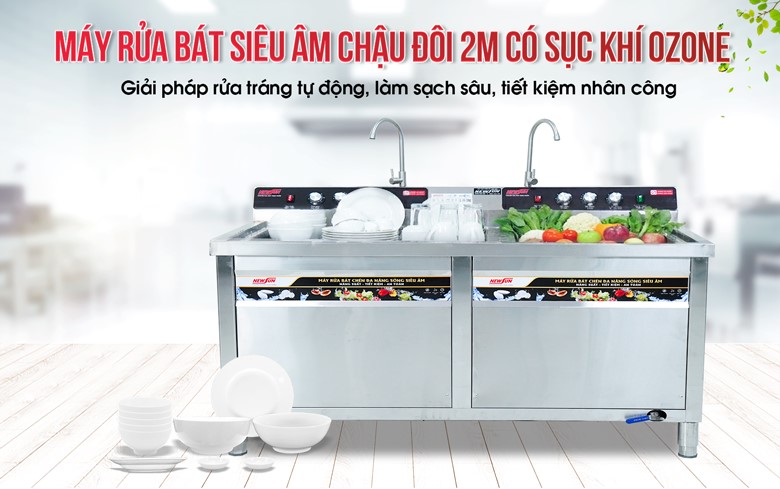 Máy rửa bát siêu âm chậu đôi 2m có sục khí ozone NS-2000 NEWSUN