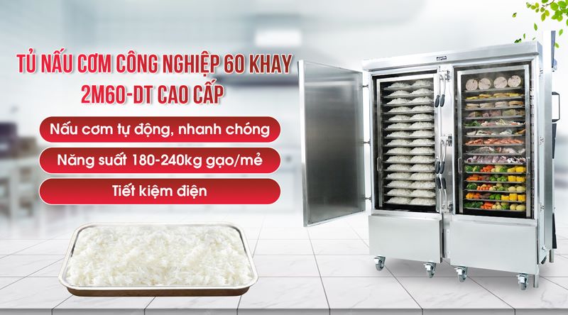 Tủ nấu cơm công nghiệp 60 khay 2M60-DT cao cấp